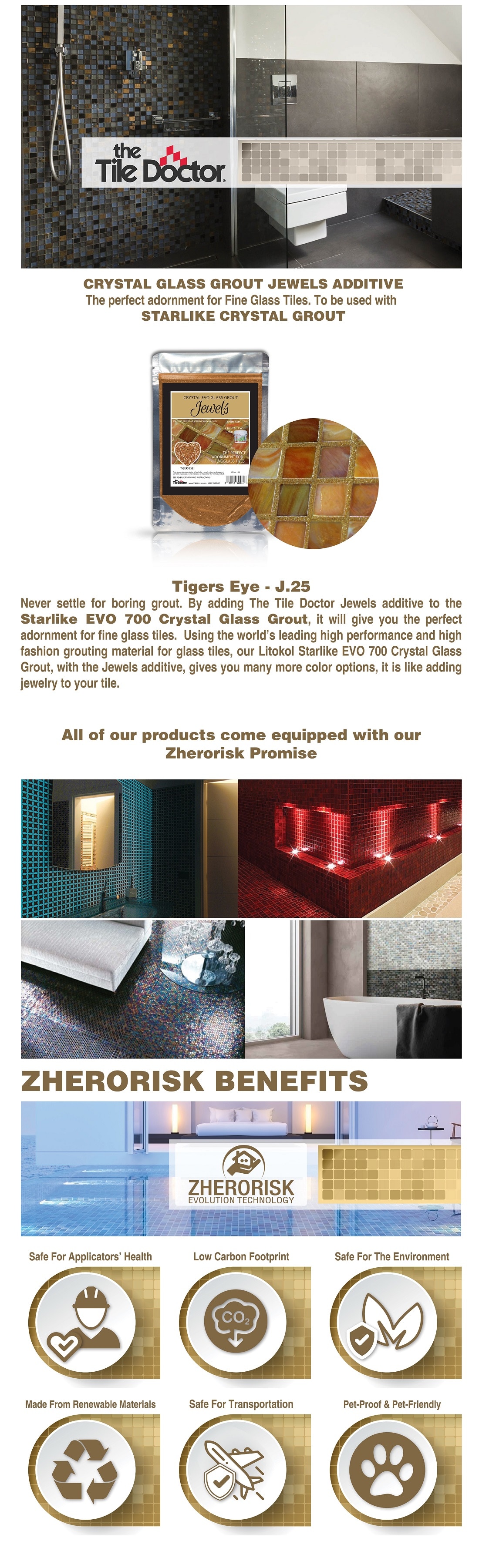 The Tile Doctor Crystal Glass Grout Jewels Tigers Eye 75 grams (1